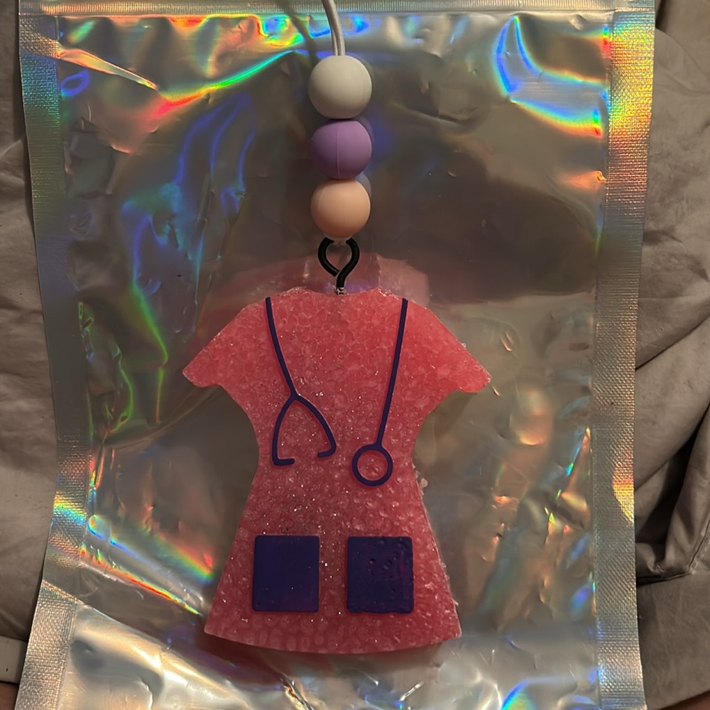 Pink Nurse Scrub Freshie with Stethoscope Design